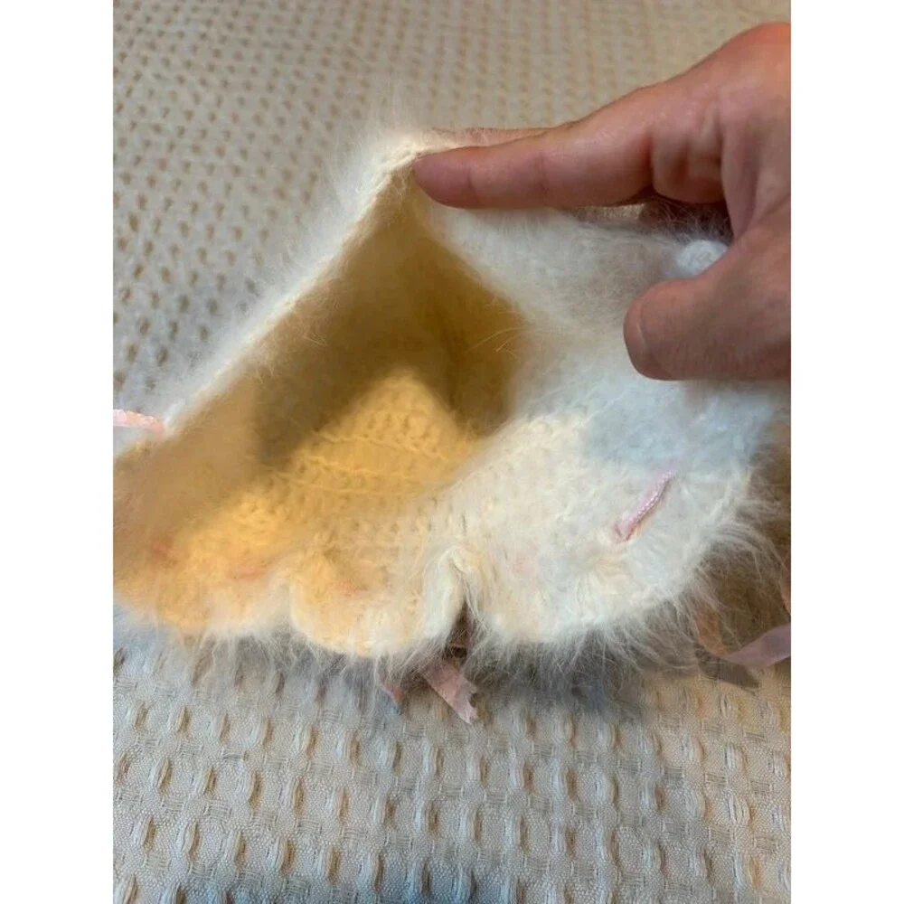 Baby Girl Infant Angora Cream Fuzzy Bonnet Hat